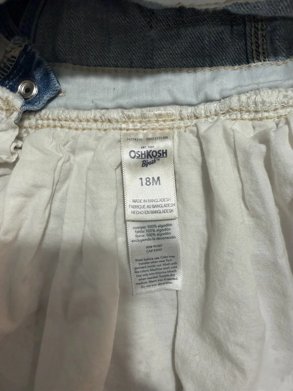 OshKosh B'gosh Light Blue Denim Overall Dress with White Eyelet Skirt